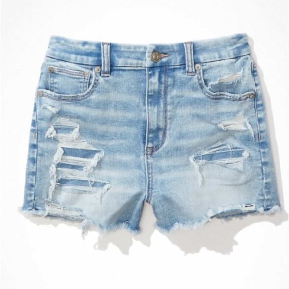 American Eagle Curvy Hi Rise Shortie Denim Cut Off Shorts